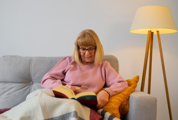hobbies for elderly woman reading a Novel.
